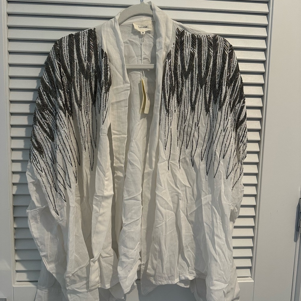 Elegant White and Black Embroidered Blazer